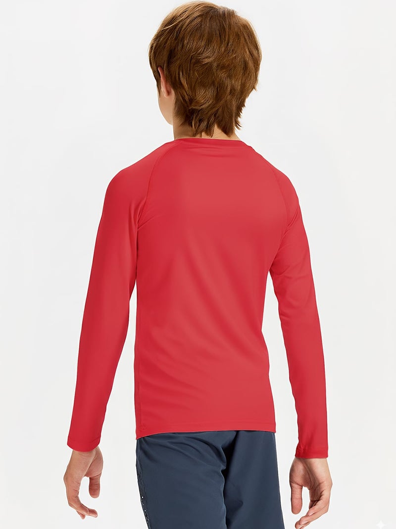 DEVOROPA Youth Boys Compression Thermal Shirt Long Sleeve Fleece Baselayer Soccer Baseball Undershirt Red S - Image 3